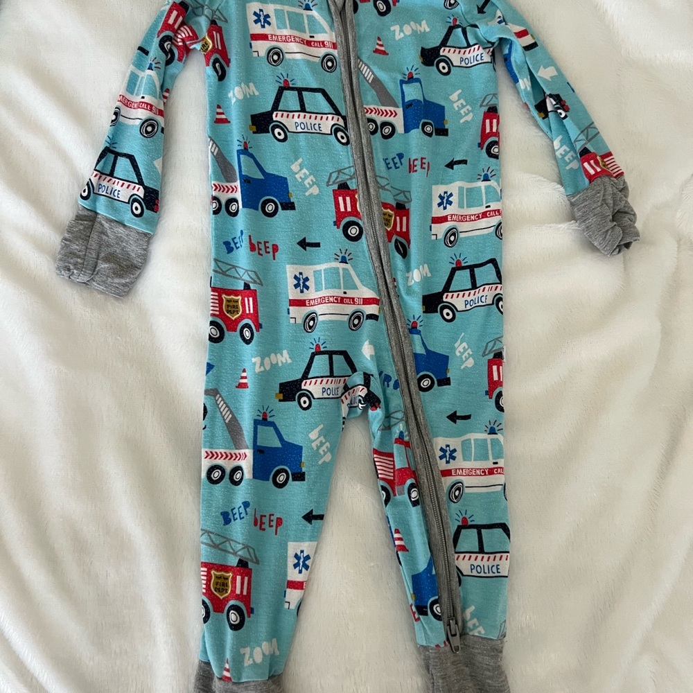 Little Sleepies Blue and Gray Vehicle Print Footie